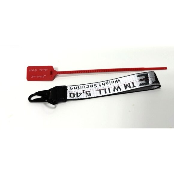 Off-White Keychain Lanyard Industrial Strap Design with Red Zip Tie Tag - Picture 5 of 7